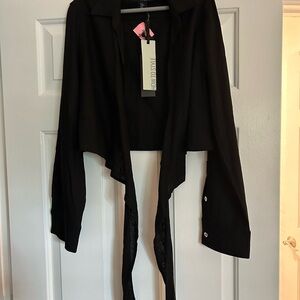 Black Long Sleeve Tie-Front or back Crop Top